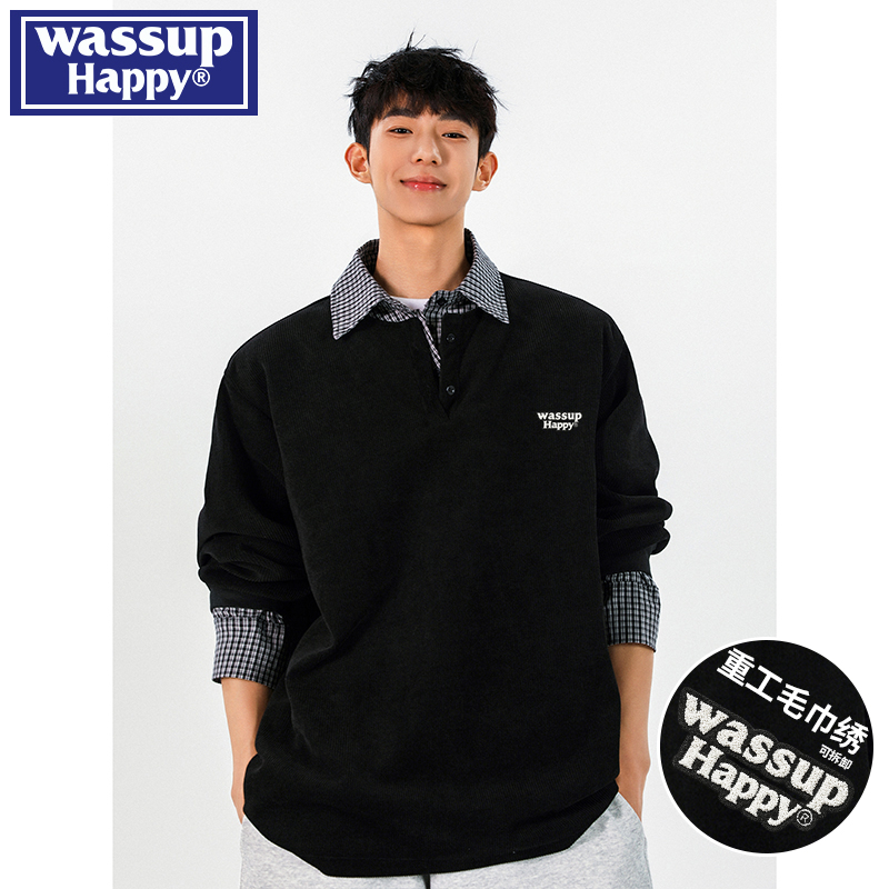 WASSUPHAPPY春秋季衬衫领卫衣男