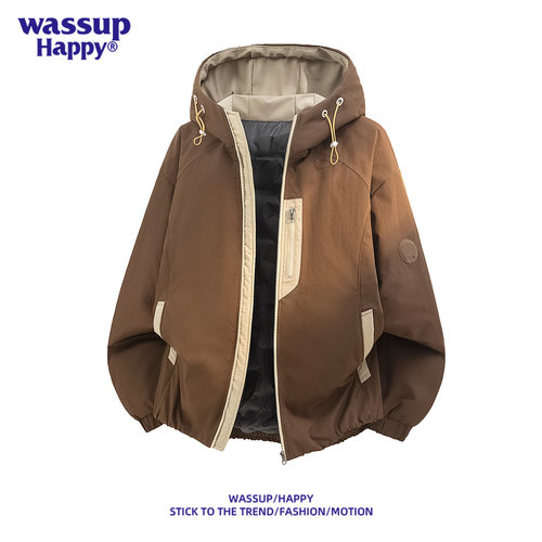 WASSUPHAPPY复古连帽羽绒服男士