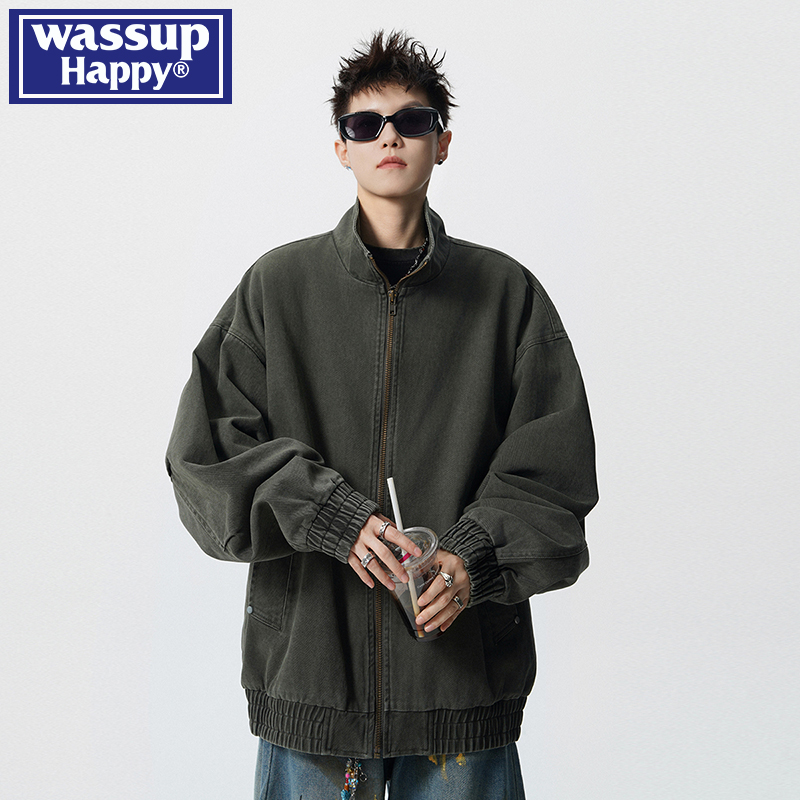 WASSUPHAPPY复古风立领水洗夹克