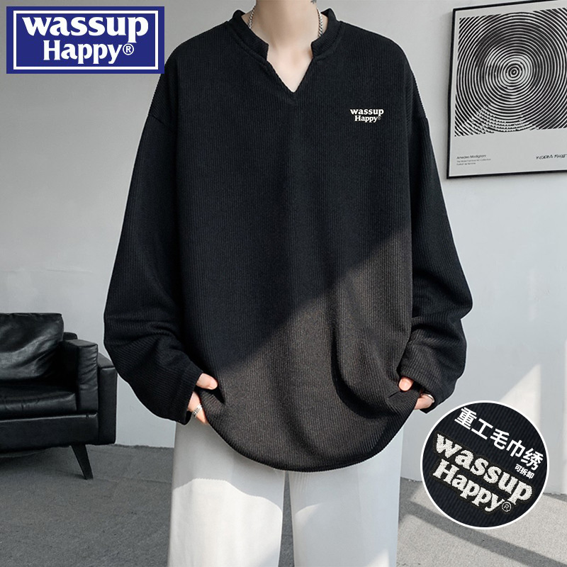 WASSUPHAPPY秋冬季v领卫衣男