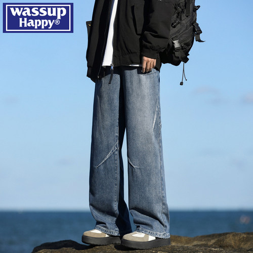WASSUPHAPPY秋冬季直筒牛仔裤男