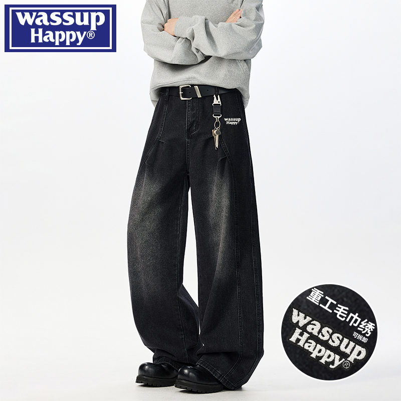 WASSUPHAPPY秋季直筒牛仔裤子男