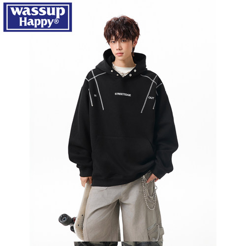 WASSUPHAPPY排扣重磅连帽卫衣男