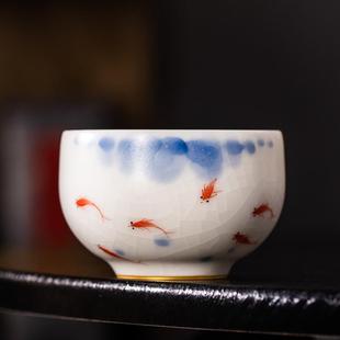手绘白汝窑主人杯单杯手工陶瓷开片冰裂釉茶杯个人品茗杯茶盏茶具