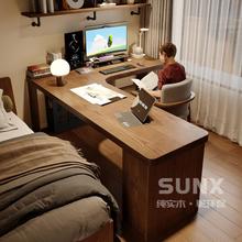 全实木转角书桌书柜一体组合 带抽屉角落拐角L型工作台办公电脑桌