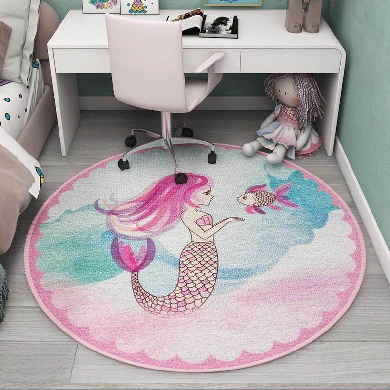 儿童房间圆形地毯公主美人鱼女孩卧室床边阅读区书桌学习椅子地垫,居家布艺,地毯,淘宝优惠券,粉丝福利购,淘宝优惠卷