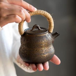 碌心 创意葫芦造型粗陶温茶壶功夫茶具单壶泡茶壶 中式 复古提梁壶