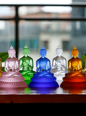 琉璃药师七佛药师佛像贴金彩绘密宗如来佛像藏传蓝色家居供奉摆件