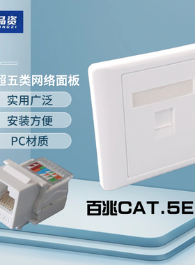 86型白色一位带门超五类免打式CAT.5E电脑百兆水晶头面板墙壁插座
