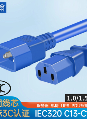 蓝色3C认证公母头10A纯铜IEC320C13-C14PDUUPS服务器电源线连接