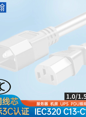 白色3C认证公母头10A纯铜IEC320C13-C14PDUUPS服务器电源线连接