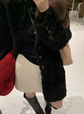 一念轻奢臻品仓冬款翻领眯眯眼口袋毛毛外套大衣TC91055