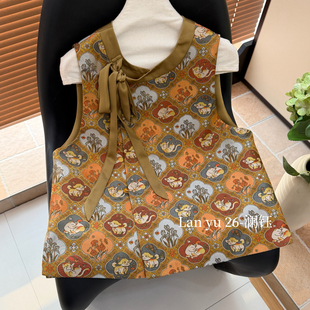 一念风新中式 马甲金丝印花手工飘带气质马甲背心马甲CXsfmg6086