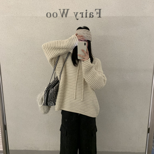 FWA1953 含14.3绵羊毛 FairyWoo 立体钩花连帽加厚保暖毛衣