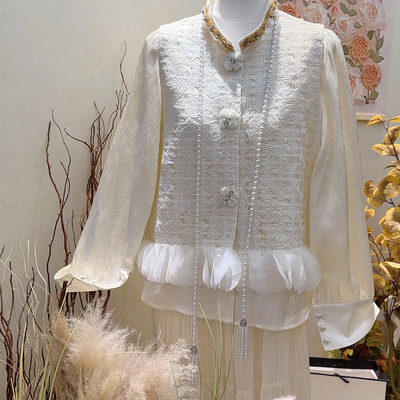 一念中式高级定制蕾丝拼花瓣气质马甲(没有内搭和项链)YS1-9227