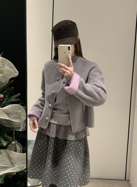 一念啦～简约包扣设计短款不挑人羊毛外套（含70绵羊毛）122206W2