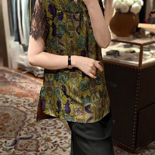 一念家2026夏上新兔子印花新中式 G416 绿色桑蚕丝马甲YS283