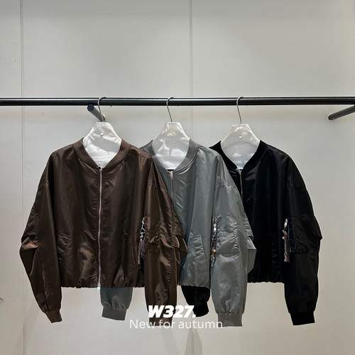 秋上新美式复古潮流净色棒球服短外套96027