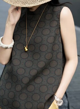 一念家026夏上新真丝龟裂纹印花立领高端定制面料马甲YS143-G107