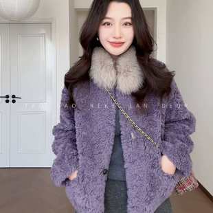 一念绒卷全羊毛紫色奶昔洋气百搭简约羊毛外套 W27 含100绵羊毛