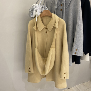 一念轻奢简约纯色系长袖毛呢羊毛外套(配包包)（含100绵羊毛）A8