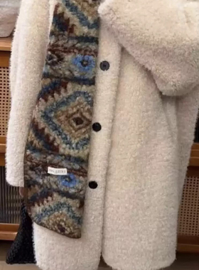 一念古油画配色围巾韩系慵懒风氛围感保暖短外套(配围巾)18550