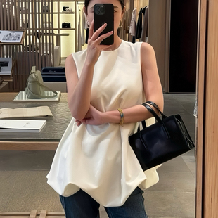 一念家26年夏上新法式 DX032 气质廓形简约花苞中长背心YS1