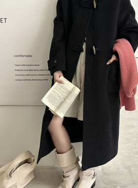 一念牛角扣宽松显瘦羊毛呢外套女秋冬羊毛外套(含100羊毛)33315