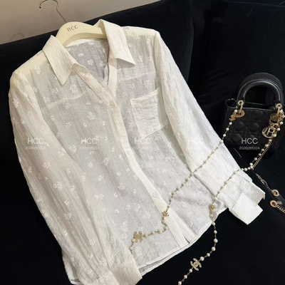 一念店26年春款清新小花图案提花工艺长袖衬衫(无配件)109-8555