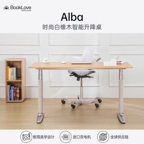 BookLove时尚白橡木智能升降桌