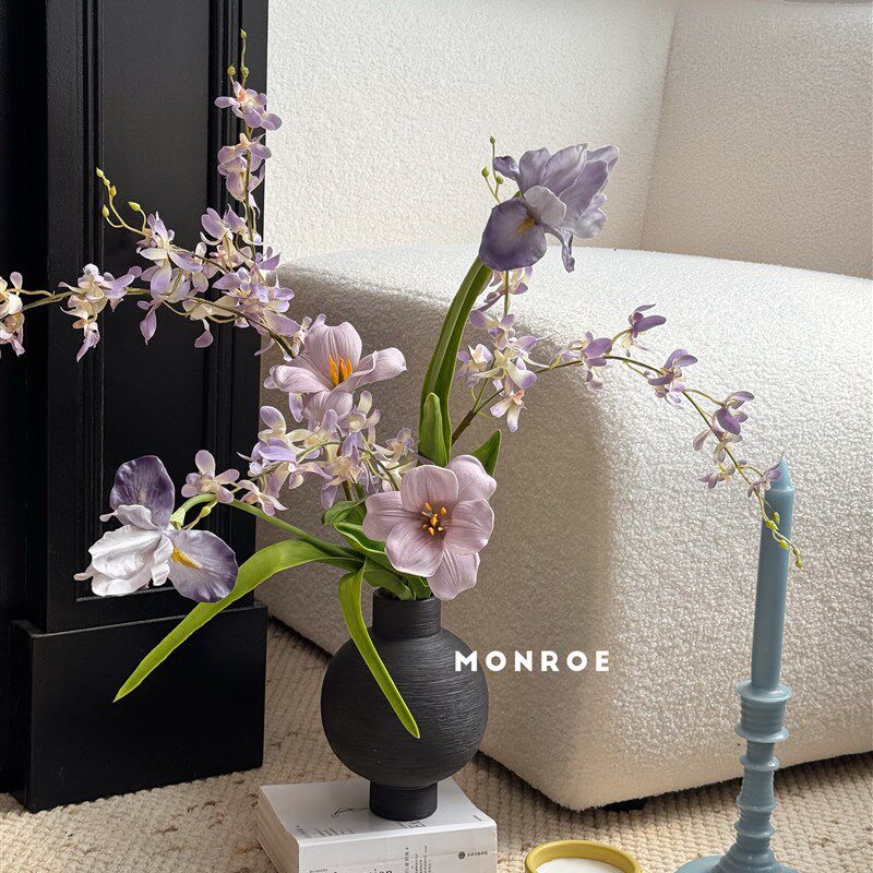 跳舞兰梦鹿彷真花艺组合 整束紫色系装饰花艺桌面花瓶插花摆件