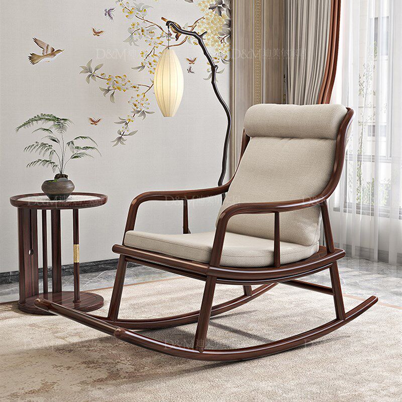 乌金木全实木摇椅大人躺椅新中式实木家用客厅阳台休闲懒人摇摇椅