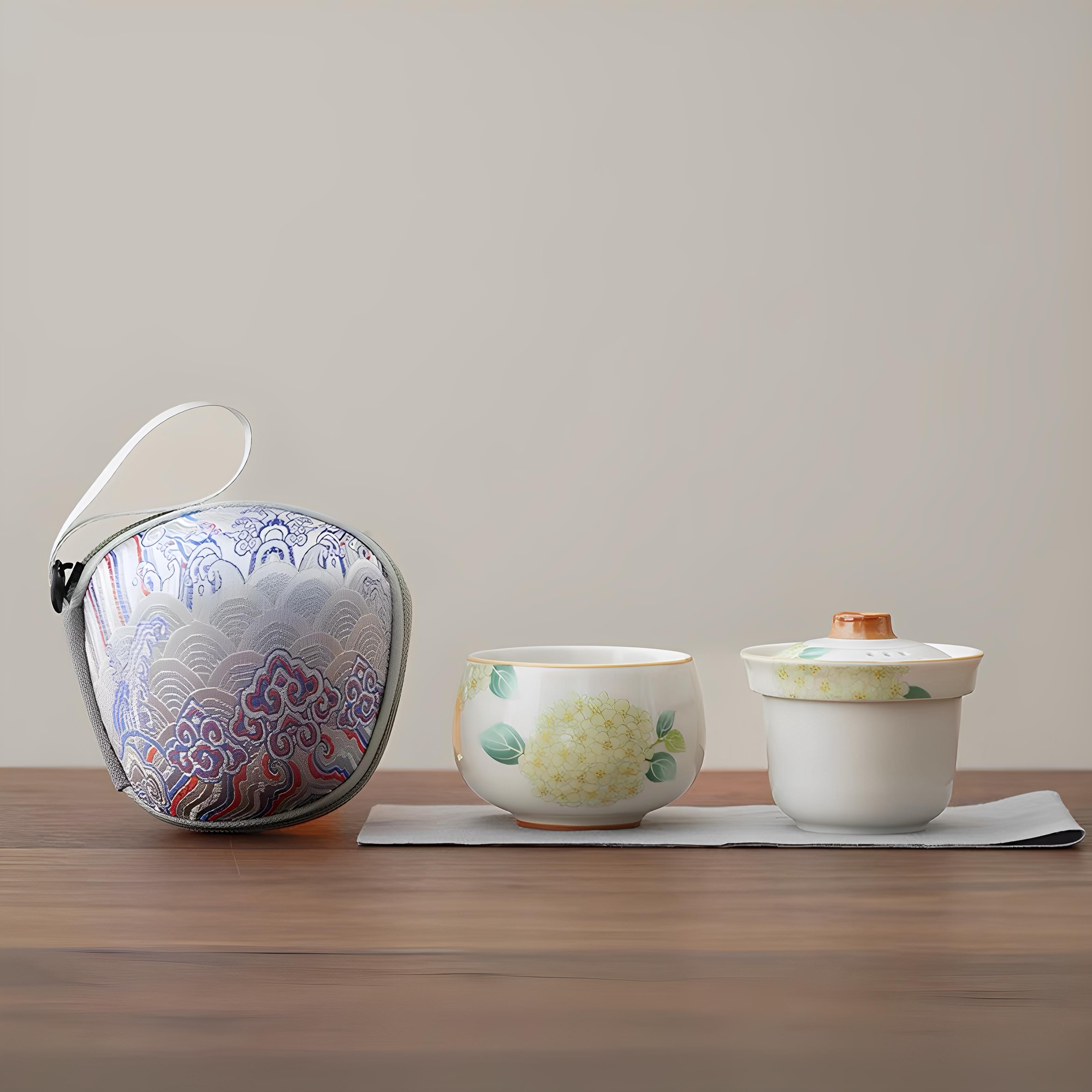 汝窑一人饮旅行茶具快客杯套组可携式收纳包盖碗户外喝茶泡茶套装