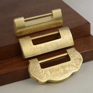 宝锁 柜门樟木箱子盒子纯铜加长横开锁通开挂锁元 中式 仿古门锁老式