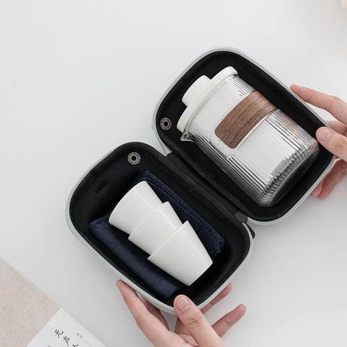 陶瓷快客杯一壶三杯可携式包玻璃旅行功夫茶具套组户外露营定制LO