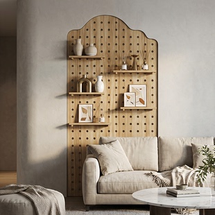 洞洞板置物架定制实木展示架造型墙隔板遮挡墙面桌面挂钩配件收纳