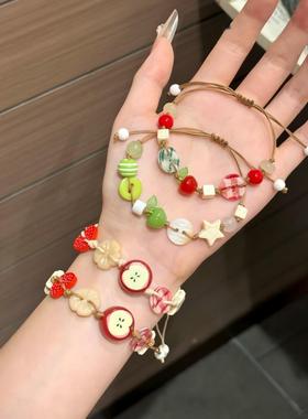 圣诞节苹果手链纽扣编织手绳祝你平安手链可调节手环送女朋友手饰