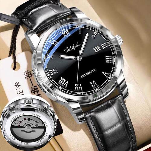 原装镂空全自动纯机械手表男士皮带夜光防水简约日历商务高档腕表