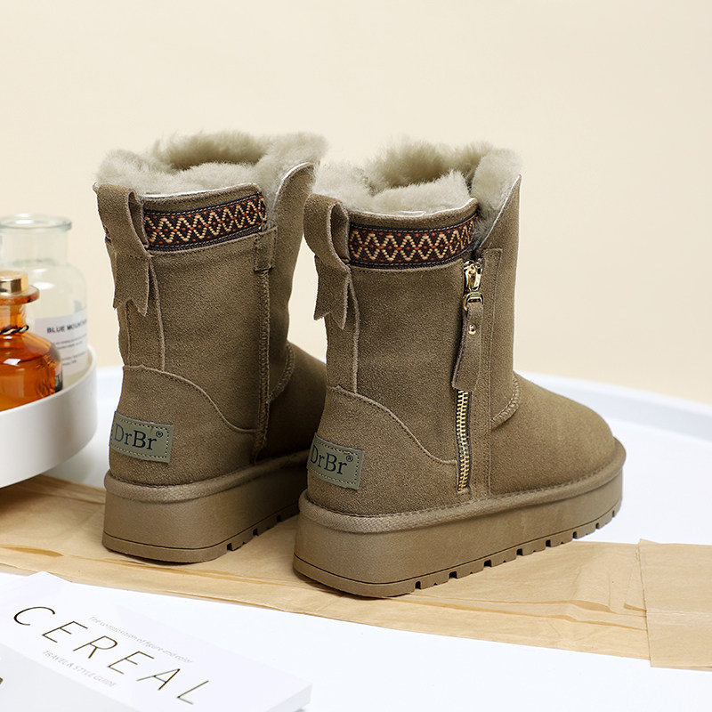 民族风真皮羊毛中筒靴子2024新款加绒保暖雪地靴女厚底防滑大棉鞋,女鞋,时尚雪地靴,淘宝优惠券,粉丝福利购,淘宝优惠卷