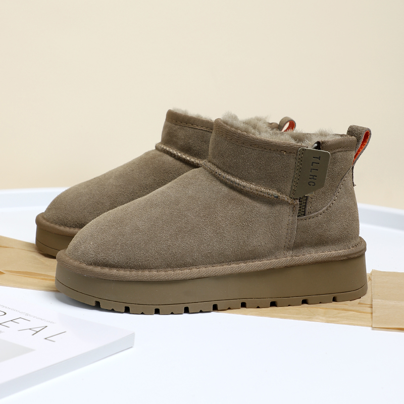 东北加厚真皮全羊毛雪地靴女2024冬新款侧拉链短筒靴保暖防滑棉鞋