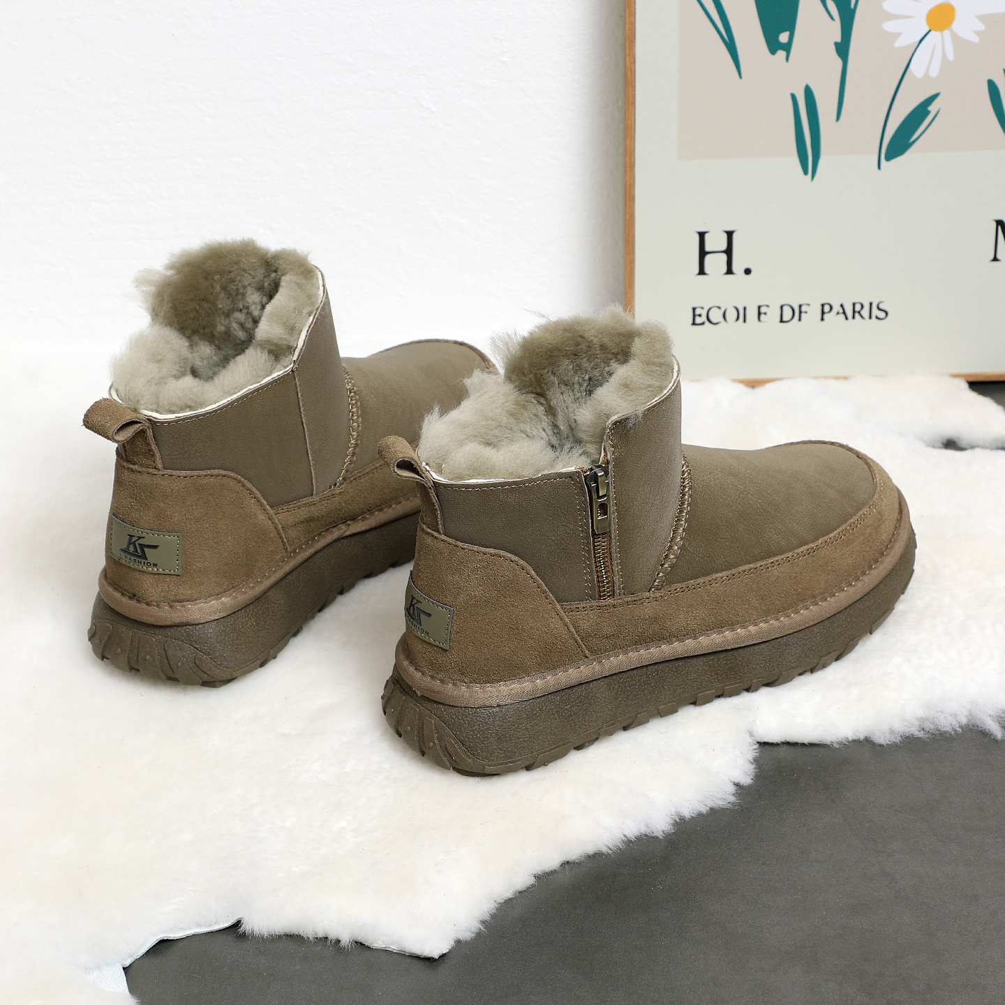 全羊毛雪地靴男皮毛一体保暖棉靴