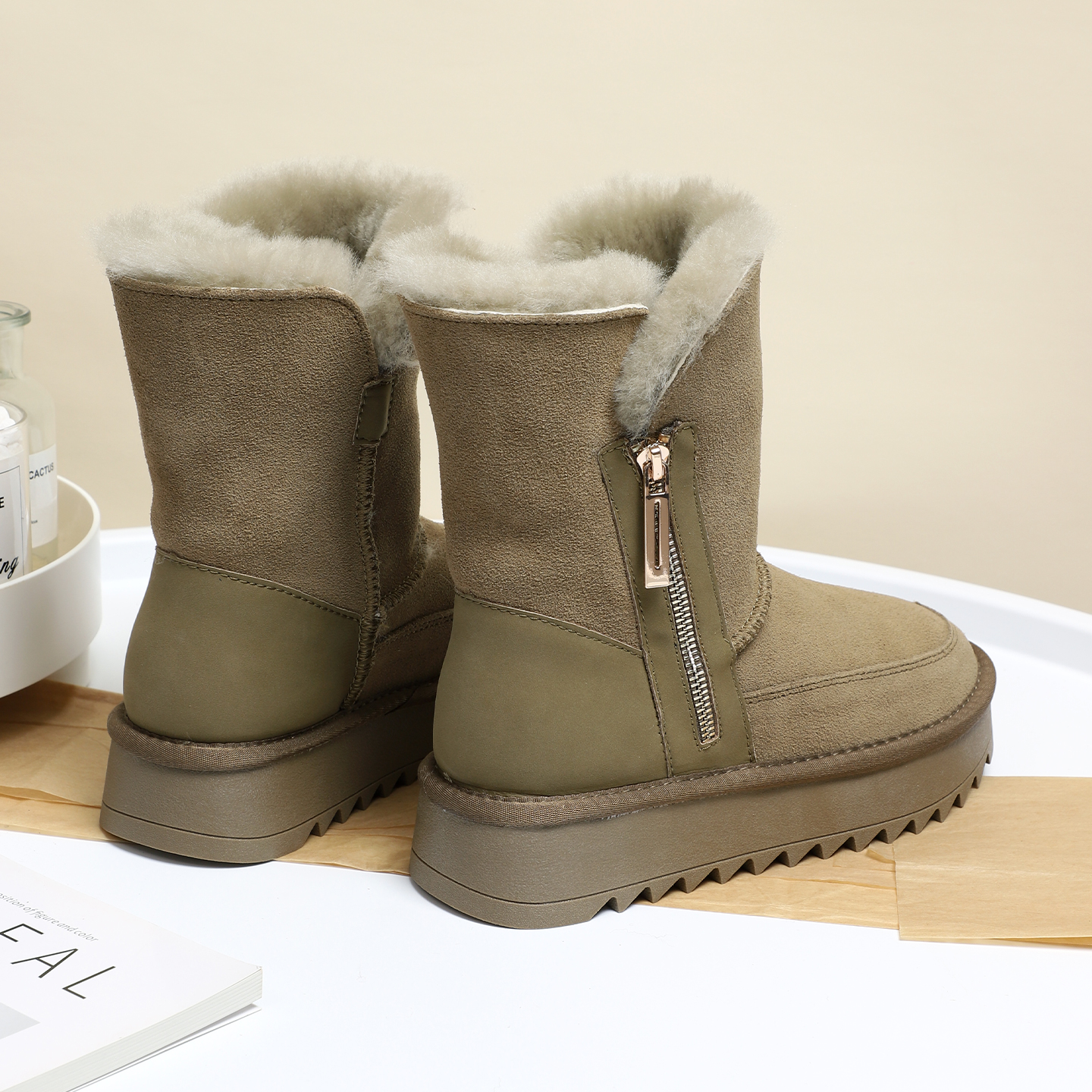 2025新款侧拉链全羊毛雪地靴女