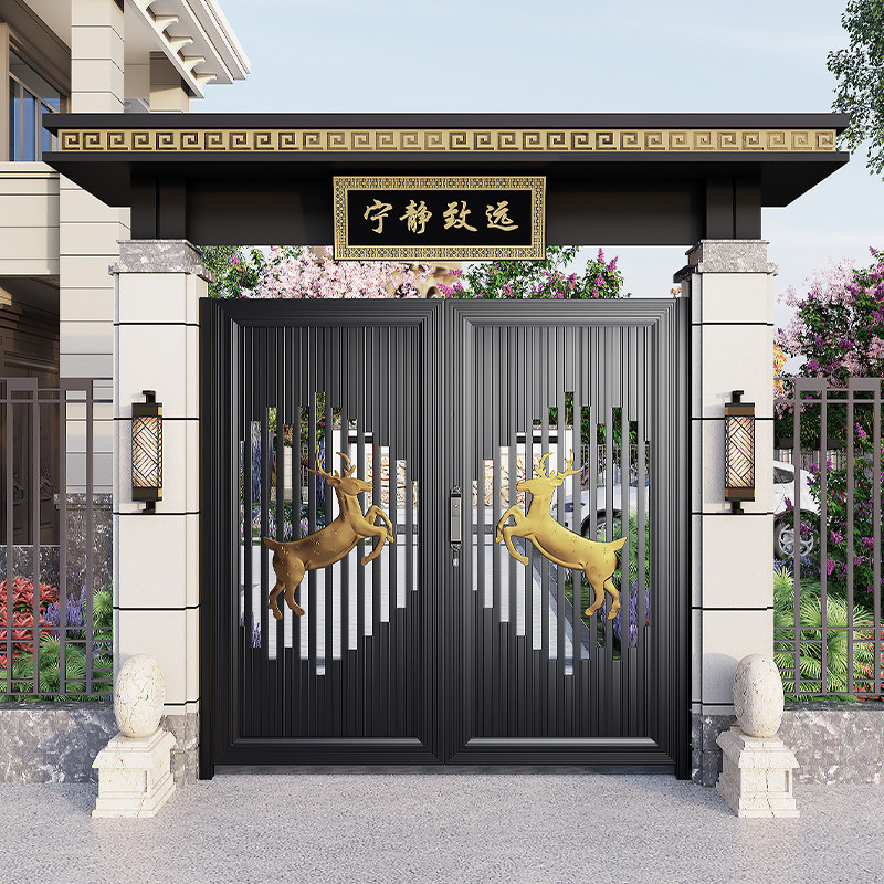 新中式铝合金院子门头户外围墙庭院门楼别墅花园门自建农村铁大门