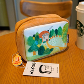 新款 日系卡通可爱吐司面包小偷大容量零钱包耳机数据线收纳化妆包