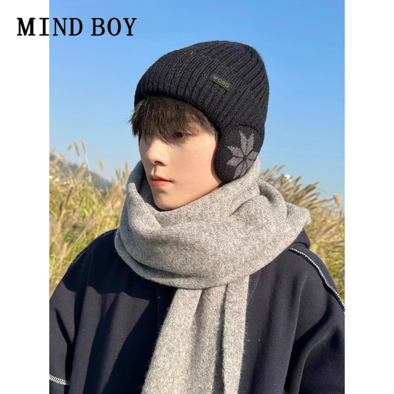 MIND BOY帽子男款冬季护耳帽毛线帽骑行保暖棉帽防寒耳罩针织帽女