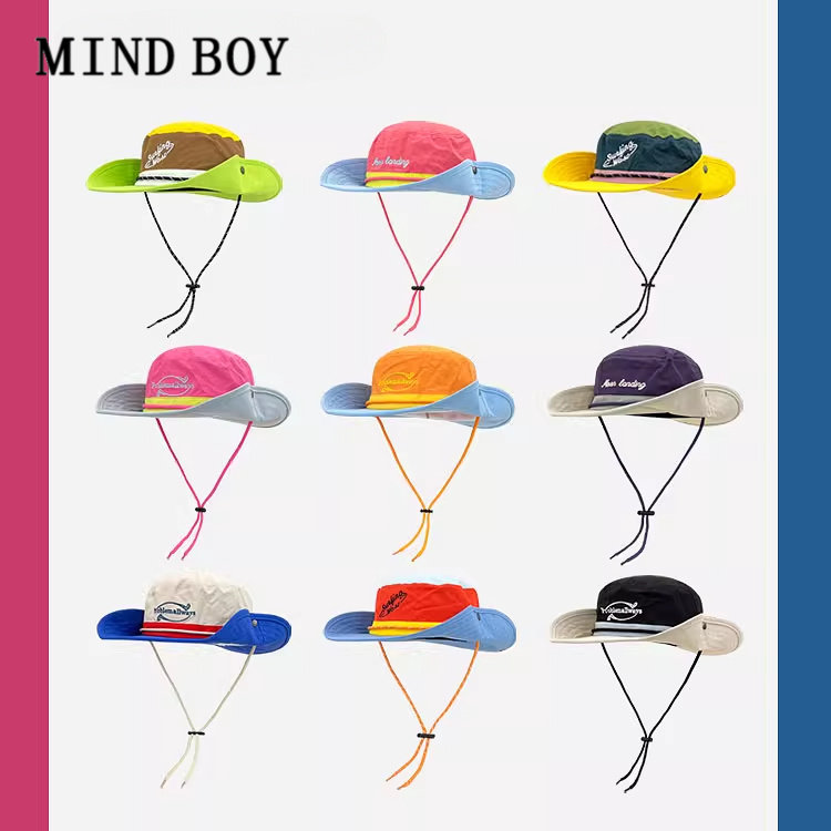 MIND BOY多巴胺拼色大檐渔夫帽子女2026新款夏季户外防晒登山帽男
