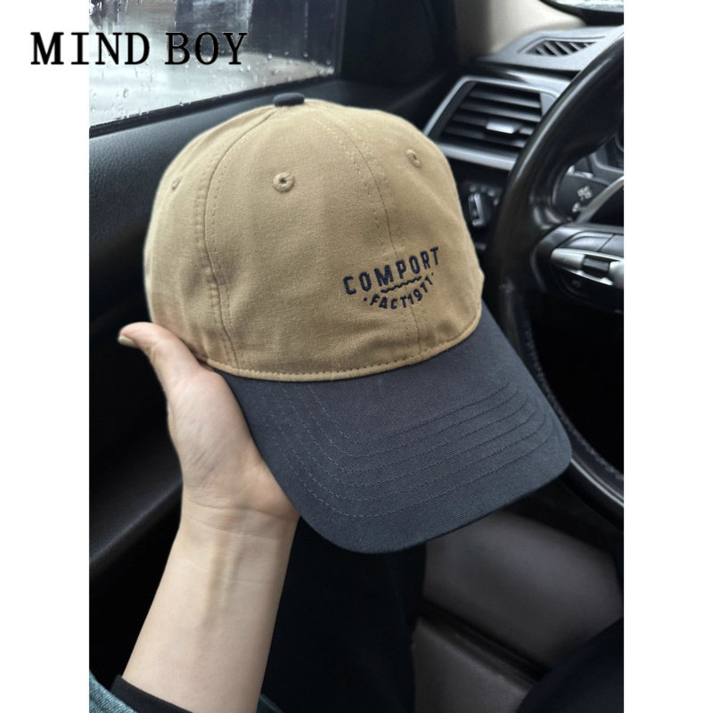 MIND BOY美式复古撞色字母棒球帽子男女夏季大头围鸭舌帽显脸小款