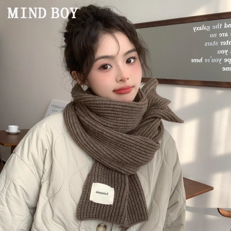 MIND BOY毛线围巾女2026年新款秋冬季百搭韩版短围脖纯色保暖针织
