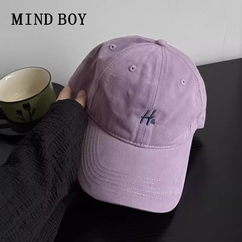 MIND BOY紫色棒球帽字母女生时尚大头围宽檐鸭舌帽韩版休闲帽子男