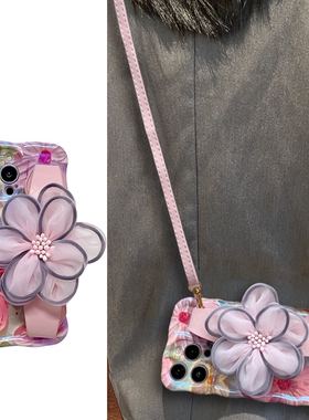 小清新油画花朵纱花腕带适用iphone14promax苹果15手机软壳13/12/11硅胶xs/xr简约8plus个性7P防摔7/8/SE2女